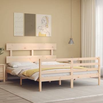 King Size Solid Wood Bed Frame with Headboard | Hipomarket