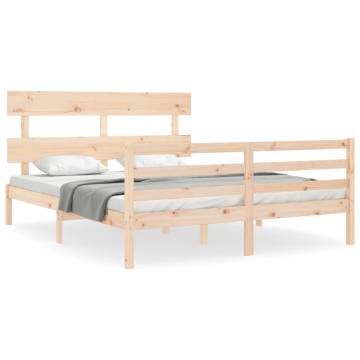 King Size Solid Wood Bed Frame with Headboard | Hipomarket