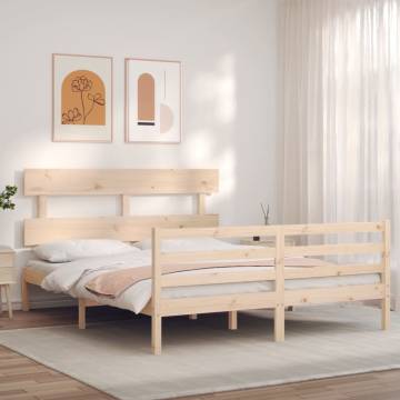 King Size Solid Wood Bed Frame with Headboard | Hipomarket