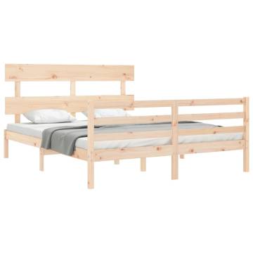 King Size Solid Wood Bed Frame with Headboard | Hipomarket