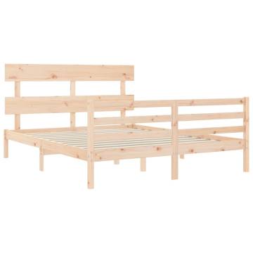 King Size Solid Wood Bed Frame with Headboard | Hipomarket