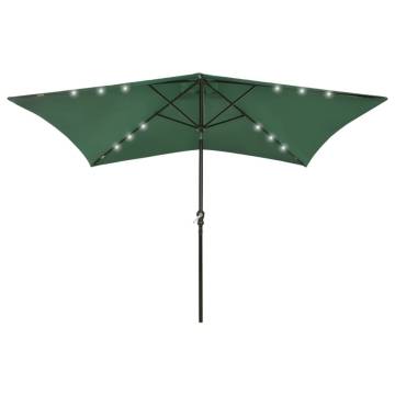 Green LED Parasol with Steel Pole - 2x3 m | Hipo Market