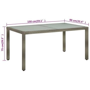 Stylish Grey Garden Table with Tempered Glass - 150x90x75 cm