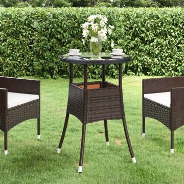 Stylish Brown Garden Table Ø60x75 cm - Poly Rattan & Glass