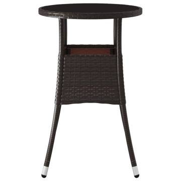 Stylish Brown Garden Table Ø60x75 cm - Poly Rattan & Glass