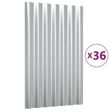 Roof Panels 36 pcs Powder-coated Steel Silver - 60x36 cm