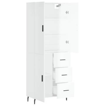 Stylish Highboard High Gloss White - 69.5x34x180 cm