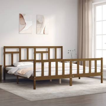 Stylish Honey Brown Bed Frame with Headboard - 200x200 cm