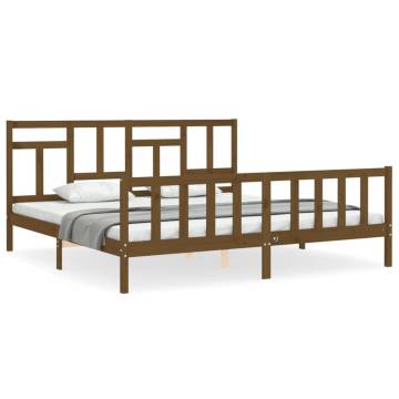 Stylish Honey Brown Bed Frame with Headboard - 200x200 cm