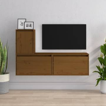 TV Cabinets 3 pcs Honey Brown Solid Wood Pine - Hipo Market