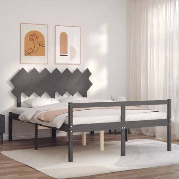 Grey King Size Bed Frame with Headboard | Solid Wood Design