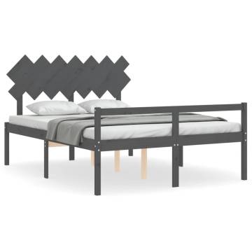 Grey King Size Bed Frame with Headboard | Solid Wood Design