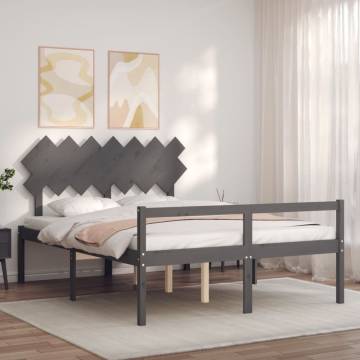 Grey King Size Bed Frame with Headboard | Solid Wood Design