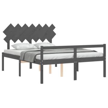 Grey King Size Bed Frame with Headboard | Solid Wood Design