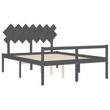 Grey King Size Bed Frame with Headboard | Solid Wood Design