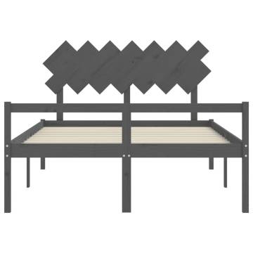 Grey King Size Bed Frame with Headboard | Solid Wood Design