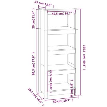 Book Cabinet Honey Brown - Solid Pine Wood 50x35x125.5 cm