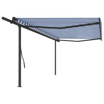 Manual Retractable Awning 5x3.5m - Blue & White | HipoMarket