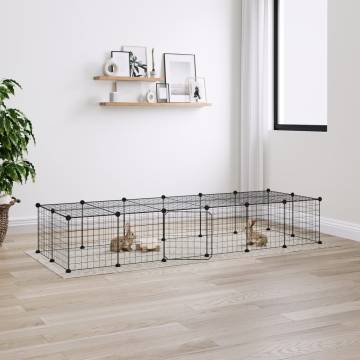 28-Panel Pet Cage with Door - Black Steel 35x35 cm