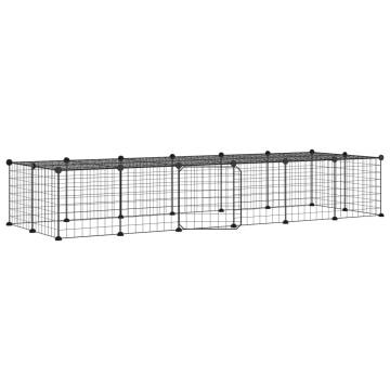 28-Panel Pet Cage with Door - Black Steel 35x35 cm