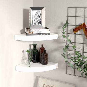 Floating Corner Shelves - Set of 2 White MDF 25x25 cm