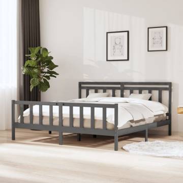 Grey Solid Wood Bed Frame 200x200 cm | Timeless Design