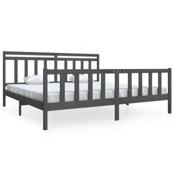 Grey Solid Wood Bed Frame 200x200 cm | Timeless Design