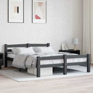 Dark Grey Solid Pinewood Bed Frame 140x200 cm | Hipomarket UK