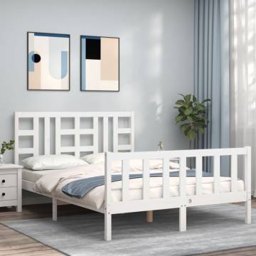 White Bed Frame with Headboard 160x200 cm - Solid Wood