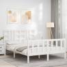 White Bed Frame with Headboard 160x200 cm - Solid Wood