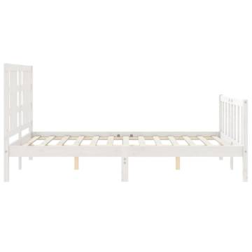 White Bed Frame with Headboard 160x200 cm - Solid Wood