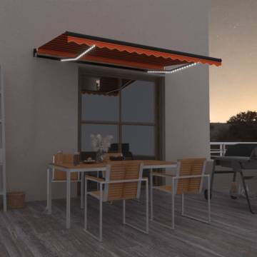 Manual Retractable Awning with LED - 450x350 cm Orange/Brown