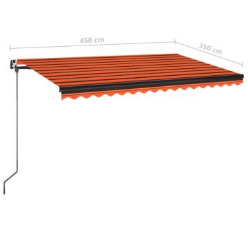 Manual Retractable Awning with LED - 450x350 cm Orange/Brown