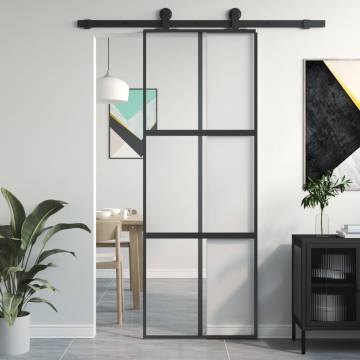 Sliding Door Black 76x205 cm | Tempered Glass & Aluminium