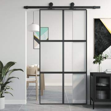 Black Sliding Door 102.5x205 cm - Tempered Glass & Aluminium