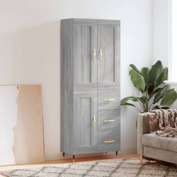 Stylish Highboard Grey Sonoma - 69.5x34x180 cm Engineered Wood