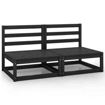 Garden Middle Sofas - 2 pcs Black Solid Wood Pine | HipoMarket