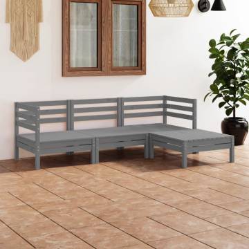 4 Piece Garden Lounge Set - Solid Pinewood Grey Furniture