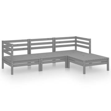 4 Piece Garden Lounge Set - Solid Pinewood Grey Furniture