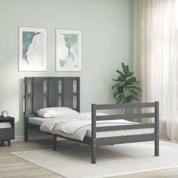 Solid Wood Grey Bed Frame with Headboard 90x200 cm