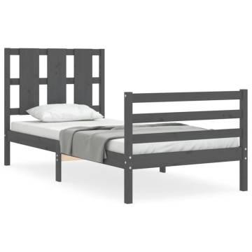 Solid Wood Grey Bed Frame with Headboard 90x200 cm