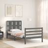 Solid Wood Grey Bed Frame with Headboard 90x200 cm