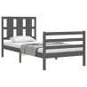 Solid Wood Grey Bed Frame with Headboard 90x200 cm