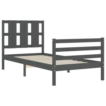 Solid Wood Grey Bed Frame with Headboard 90x200 cm