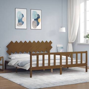 Honey Brown Solid Wood Bed Frame with Headboard - 200x200 cm