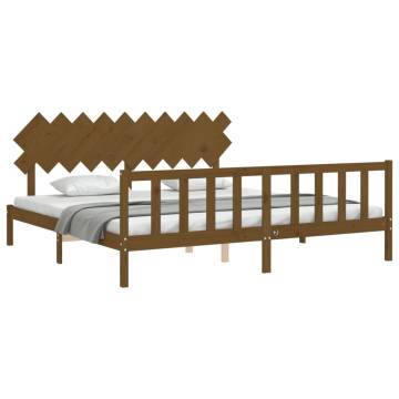 Honey Brown Solid Wood Bed Frame with Headboard - 200x200 cm