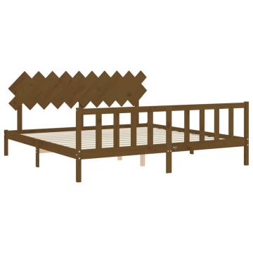 Honey Brown Solid Wood Bed Frame with Headboard - 200x200 cm