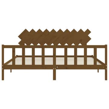 Honey Brown Solid Wood Bed Frame with Headboard - 200x200 cm