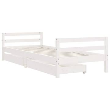 Kids Bed Frame with Drawers - White Solid Pine 90x190 cm