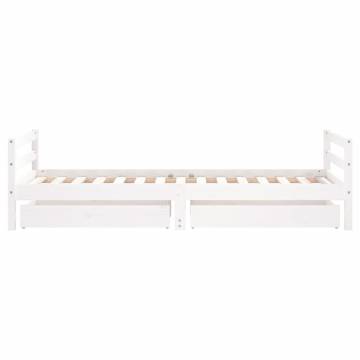 Kids Bed Frame with Drawers - White Solid Pine 90x190 cm